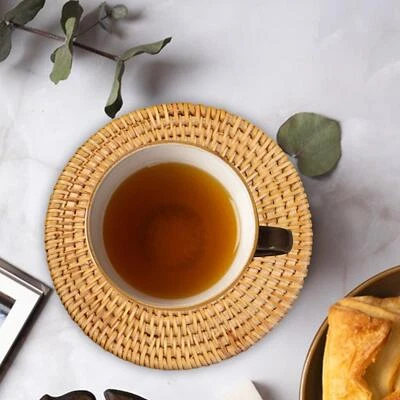 Natural Rattan Coaster Placemat Pot Holder Non Slip for Hot Pots and Pans Woven - Image 1 of 4