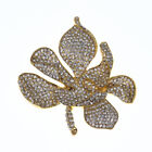 Crystal Flatback Orchid Brooches Gold-Tone Rhinestone Flower Shape Brooch Pin