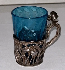 Arthur & Bond Yokohama Japanese Sterling Demitasse Cup with Original Blue Insert - Picture 1 of 24