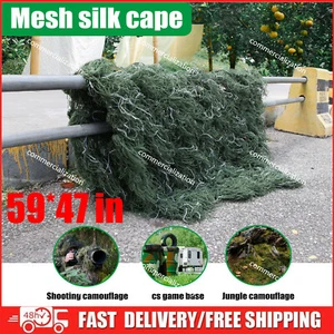 59*47inch Woodland Camo Jungle Camouflage Net Ghillie Suit Hat Hunting Blind - Picture 1 of 17