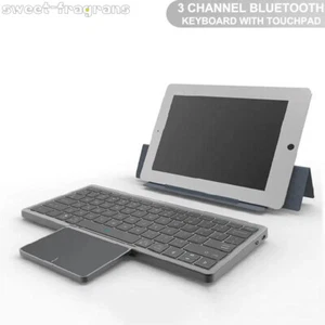 3 Channel Wireless Bluetooth Keyboard With TouchPad & PU Stand for Tablet iPad - Picture 1 of 19