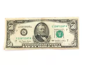 1977 $50 Fifty Dollar Bill Federal Reserve Note US Serial # G12871187A - Picture 1 of 2