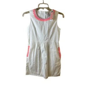 NWT Vineyard Vines White Pink Embroidered Sleeveless Girls Dress Size 12 - Picture 1 of 8