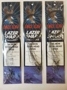 3 New Packs of 6 Size 1/0 Eagle Claw Salmon Steelhead Fishhook Rigs 30" Snells - Picture 1 of 5