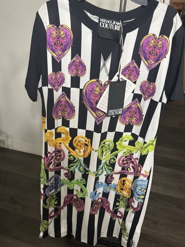 Versace Jeans Couture abito donna nero a righe lato L nuovo con etichette