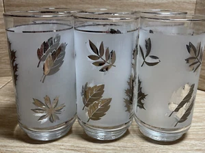 VTG 1950's Libbey Frosted Silver Leaf Tumblers Set of 6  drinking glasses MCM - Picture 1 of 6