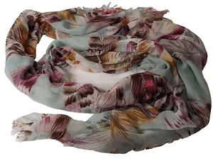 Charlotte Russe Women's Teal Feather Print Fringe Light Scarf Shawl Sarong - Picture 1 of 5