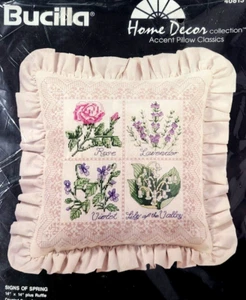 Bucilla Signs of Spring Flower Counted Cross Stitch Embroidery Pillow Kit #40813 - Picture 1 of 4