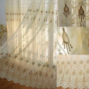 European Embroidered Curtains Net Fabric Tulle Window Drape Pelmets Sheer Screen - Picture 1 of 12