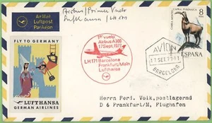 Spanien 1977 Lufthansa Airbus A300 LH171 First Flight Cover Barcelona - Frankfurt - Bild 1 von 2
