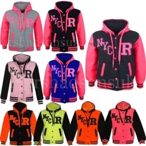 NEW KIDS GIRLS BOYS NYC BASEBALL HOODED JACKET HOODIE R FASHION SIZE 7-13YEAR - Picture 1 of 14