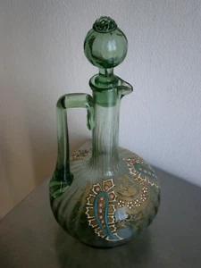 Carafe 1900 Verre soufflé décor Emaillé Doré Art Table Ancien - Imagen 1 de 14