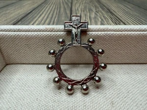 Vintage Silver Tone Inra Italy Pocket Finger Rosary Cross Religious Charm 1.75" - Picture 1 of 4