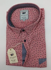 Camisa manga corta Milano Italia talla M 39/40 cuello kent ancla roja ajuste moderno - Imagen 1 de 6