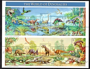 US #3136a-o MHN, THE WORLD OF DINOSAURS Sheet, 15 ea. FV $4.80 (1996) - Picture 1 of 2