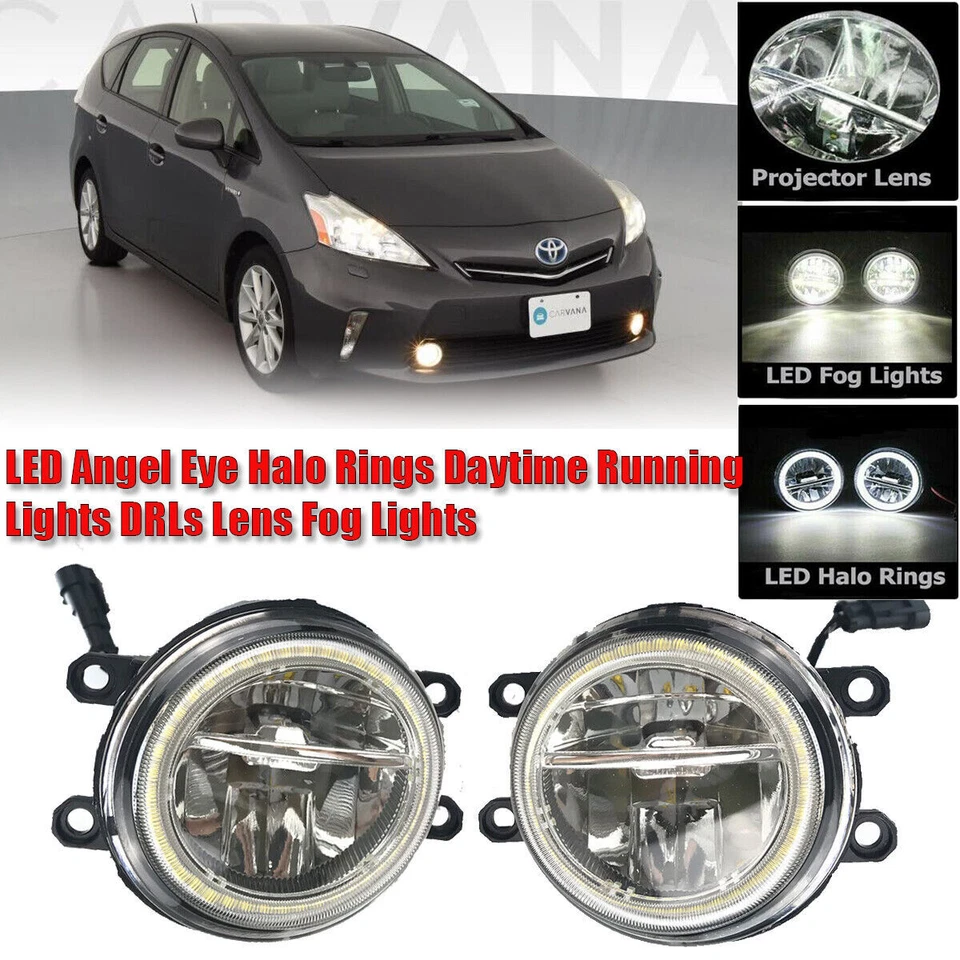 LED Fog Light Kit Angel Eye Rings DRL Daytime Running Lamp For Toyota Prius V - Image 1 of 4