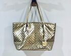 MICHAEL KORS Small Leather Shopper Tote Perforated Flowers Monogrammed Gold 