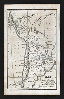 Mapa Nathan Hale 1830 América del Sur Argentina Chile Bolivia Perú Misiones Cuzco  Foto 1 de 2