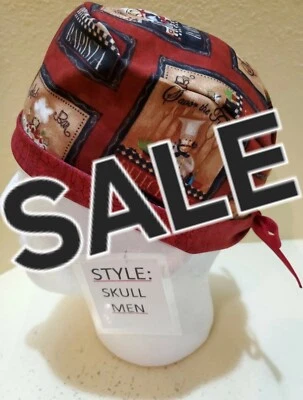 Chef (red) SALE Men's Skull/Chemo Surgical Scrub Hat/Cap Handmade - Image 1 of 4