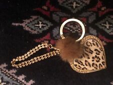 Kitson LA Leopard Calf Hair Heart Crystal Keychain Key Ring