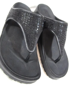 Skechers Luxe Foam BLACK Thong RHINESTONE Design Sandals Women's Size 9 - Picture 1 of 6