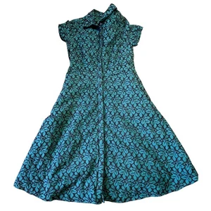 Ann Taylor Petite Teal Dark Blue Cutouts Embroidered Women Size 8P Cotton - Picture 1 of 8