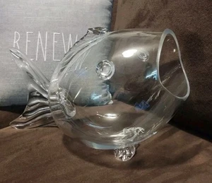 VTG Shannon Crystal Glass Fish Terrarium 1960s Cookie Jar 12" Handmade Vase Bowl - Picture 1 of 10