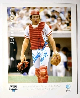 Foto de béisbol firmada autografiada por Johnny Bench de los Rojos de Cincinnati MLB 1989 + CERTIFICADO DE AUTENTICIDAD Foto 1 de 4