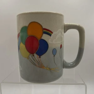 VTG OTAGIRI JAPAN Stoneware Coffee Mug Cup Gold Trim Rainbow Balloons Sky 70’s - Picture 1 of 3