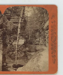 Frowning Cliff Watkins Glen NY New York C. Bierstadt Stereoview c1870 - Picture 1 of 3