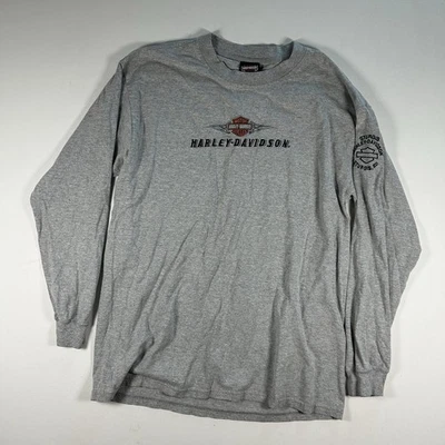 Harley-Davidson Long Sleeve Shirt Men's M Vintage Y2k Gray Sturgis Center Logo - Image 1 of 4