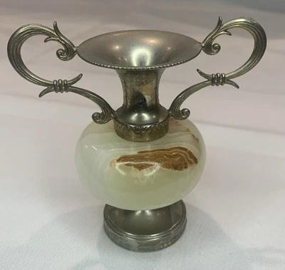 Vintage Brass Metal Onyx Miniature 3.25” Decorative Vase Urn Candle Holder - Image 1 of 4