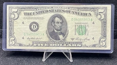 1950-A Series Five Dollar Bill, $5, Green Label Cleveland, Ohio, D54055953A Z138 - Image 1 of 2