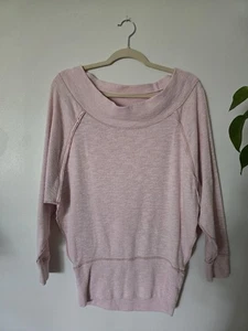 We The Free People Small Pink Off Shoulder Sweatshirt Wide Neck Pullover Top - Picture 1 of 7