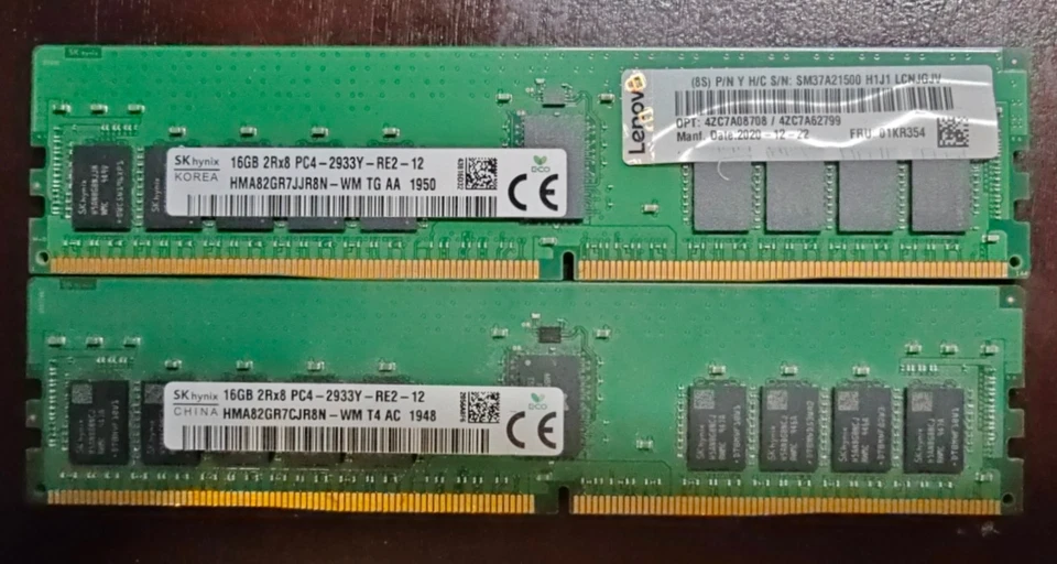 Hynix 2x16GB 32GB PC4-23400 (DDR4-2933) RDIMM ECC Memory (HMA82GR7JJR8N-WM) - Image 1 of 1