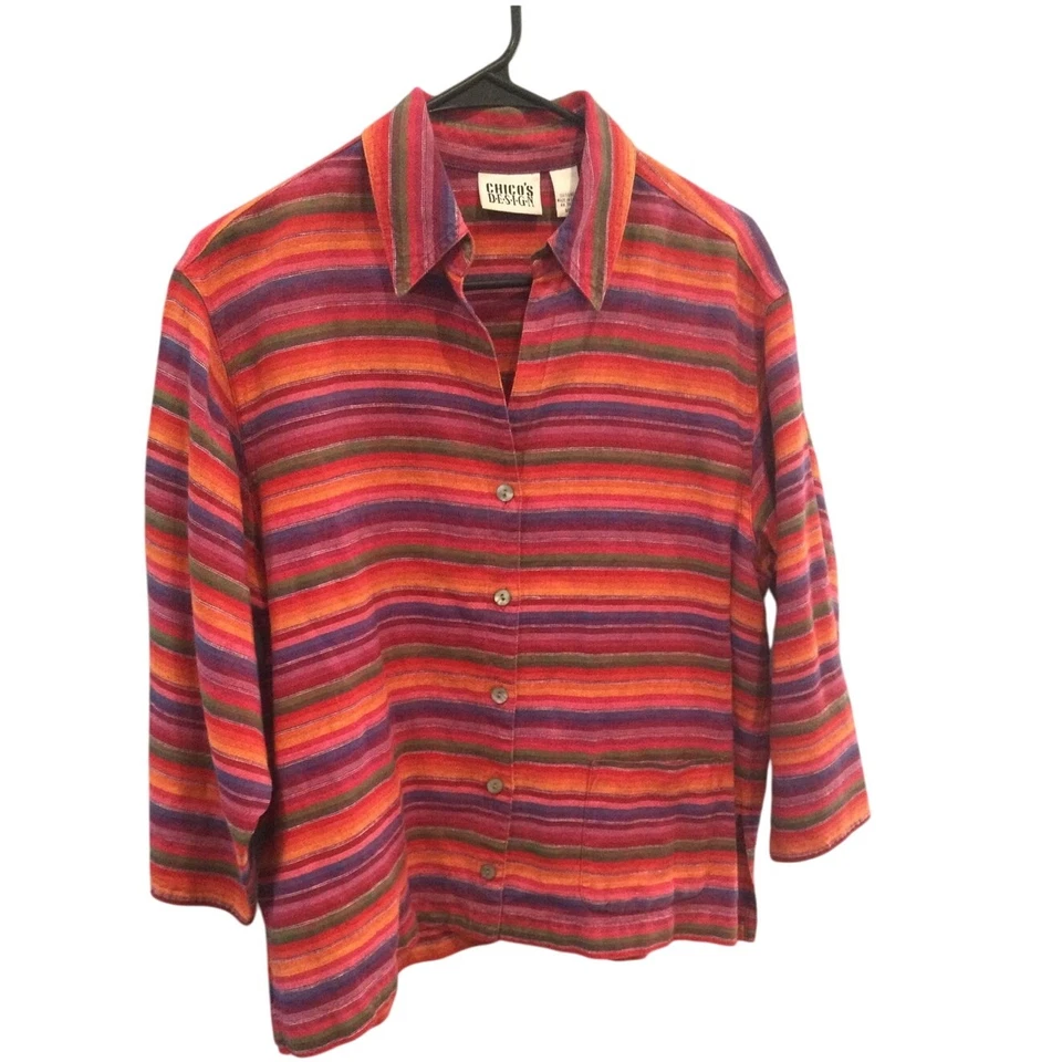 Chaqueta de lino Chico’s para mujer talla mediana roja arco iris boho festival hippie playera Foto 1 de 4