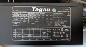 Alimentation Tagan TG700-U25 700W, 80PLUS, 4x PCIe, ATX, PFC actif, silencieux et stable - Photo 1/1