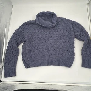 Kendall + Kylie Blue Chunky Weave Knit Chenille Turtleneck Sweater Size Medium - Picture 1 of 12
