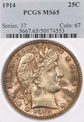 1914 25C PCGS MS65 Barber Silver Quarter - Image 1 of 4