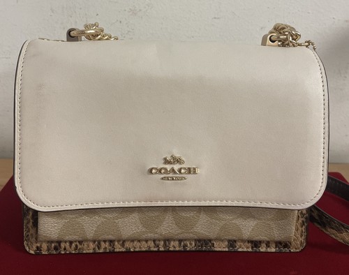 Coach klare Canvas Crossbody Bag Cream Brown Signature