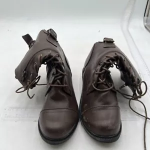 Women's Lace Up Round Toe Lug Sole Boots Flat Low Heel Knee High Boots Brown - Picture 1 of 7