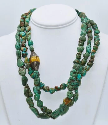 Collar en capas de plata esterlina turquesa natural de 3 hebras de pájaro peyote 23 pulgadas Foto 1 de 4