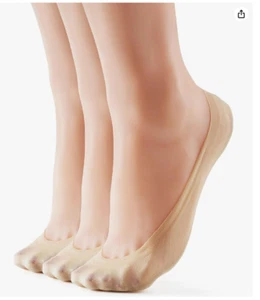 3 Pairs No Show Socks 8-10 Low Cut Nylon Non-Slip Thin Liner Invisible Beige - Picture 1 of 7