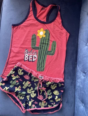 Conjunto de pijama boxer sin mangas Lazy One Girls XS PJ pegado en la cama cactus floral salón Foto 1 de 4