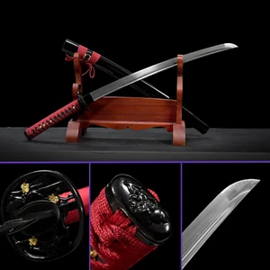 Garnet Raven’s Claw Wakizashi: 1060 Folded Steel w/ Bo-Hi | Artistic Iron Tsuba - Picture 1 of 7