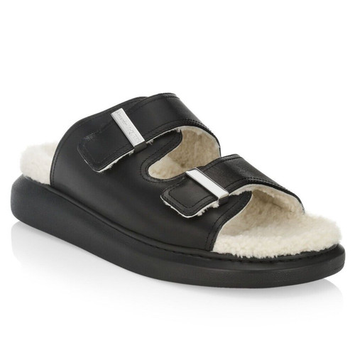 Sandali da uomo Alexander Mcqueen ibridi in shearling e pelle con slide IT 44D US 11
