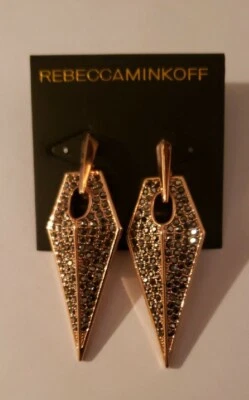 NWT Rebecca Minkoff Blade Earrings Gold w/ Paved Gunmetal Stones - Image 1 of 4