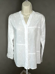 LIV LOS ANGELES eyelet blouse White 100% Cotton Top SZ SMALL Split Neck - Picture 1 of 12