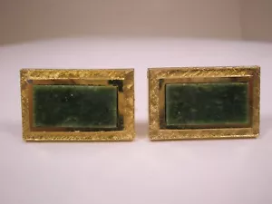 Genuine Green Jade Stone Quality Vintage DANTE Cuff Links simple plain design - Picture 1 of 9
