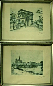 Par de escenas de grabados originales enmarcados en París de Dufza - Imagen 1 de 6